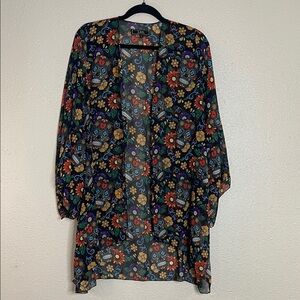 Lucky & Blessed Women’s Colorfull Talavera Skull Pattern Sheer Open Kimono Sz L